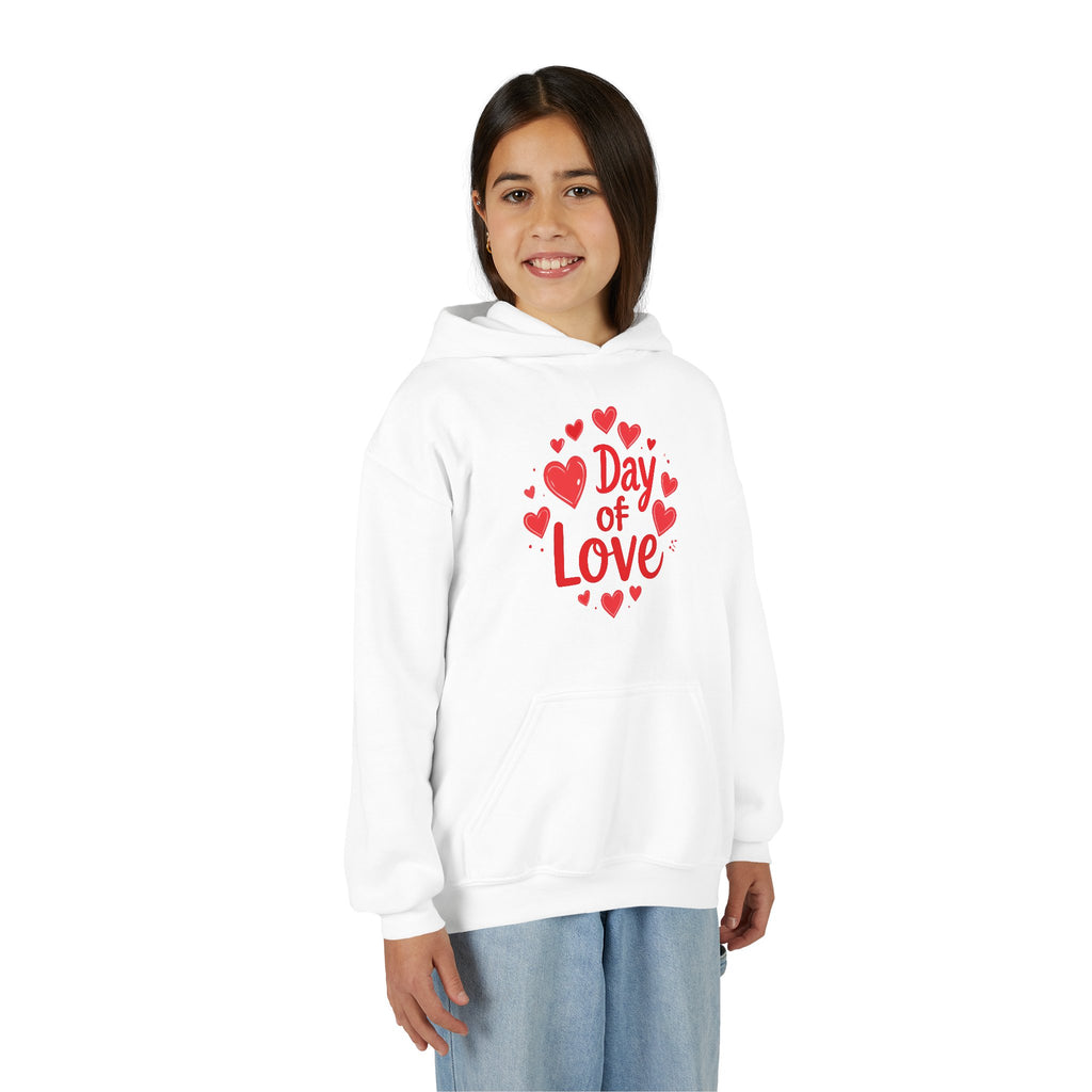 Youth Hoodie — "Day of Love" Kids Valentine’s Heart Pullover