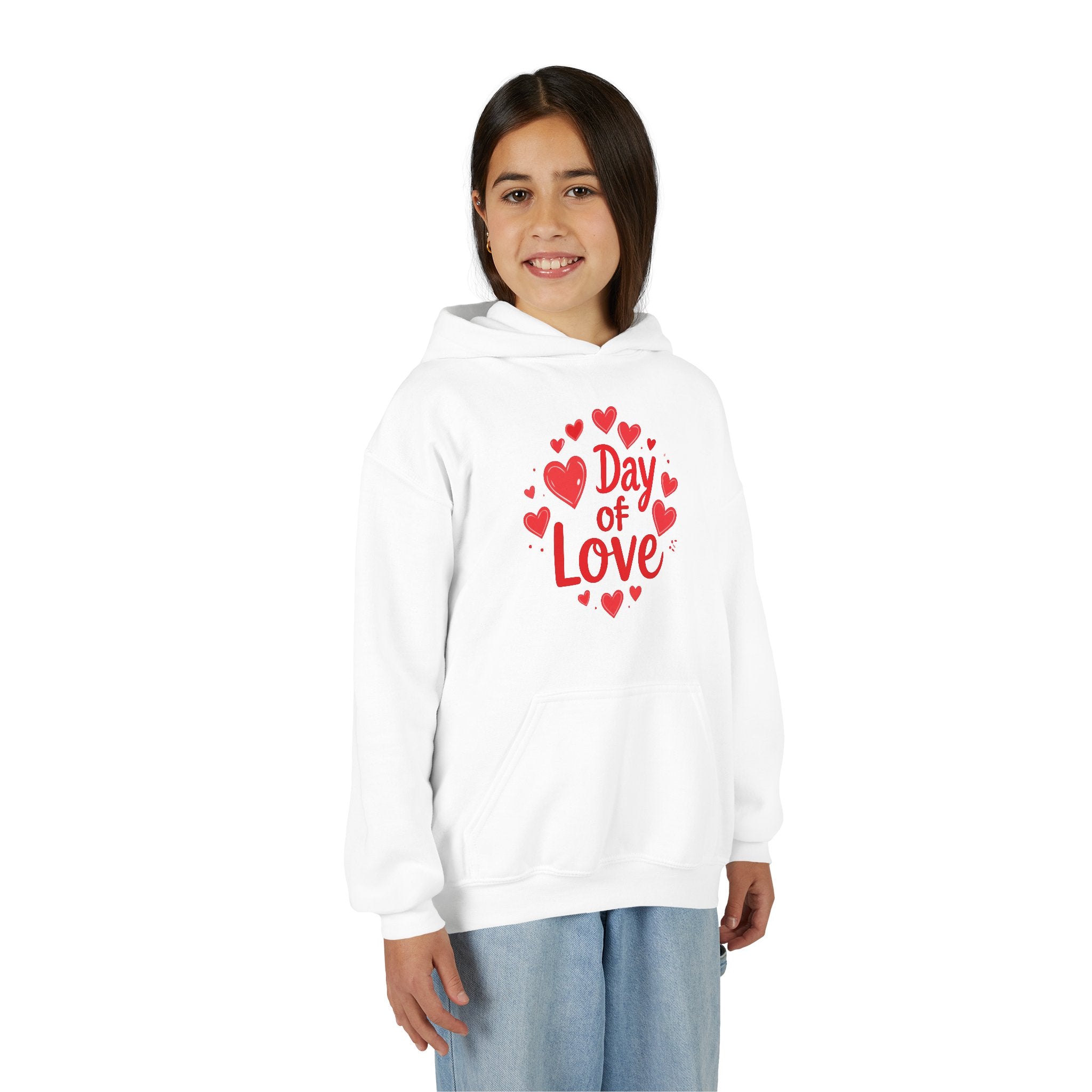 Youth Hoodie — "Day of Love" Kids Valentine’s Heart Pullover