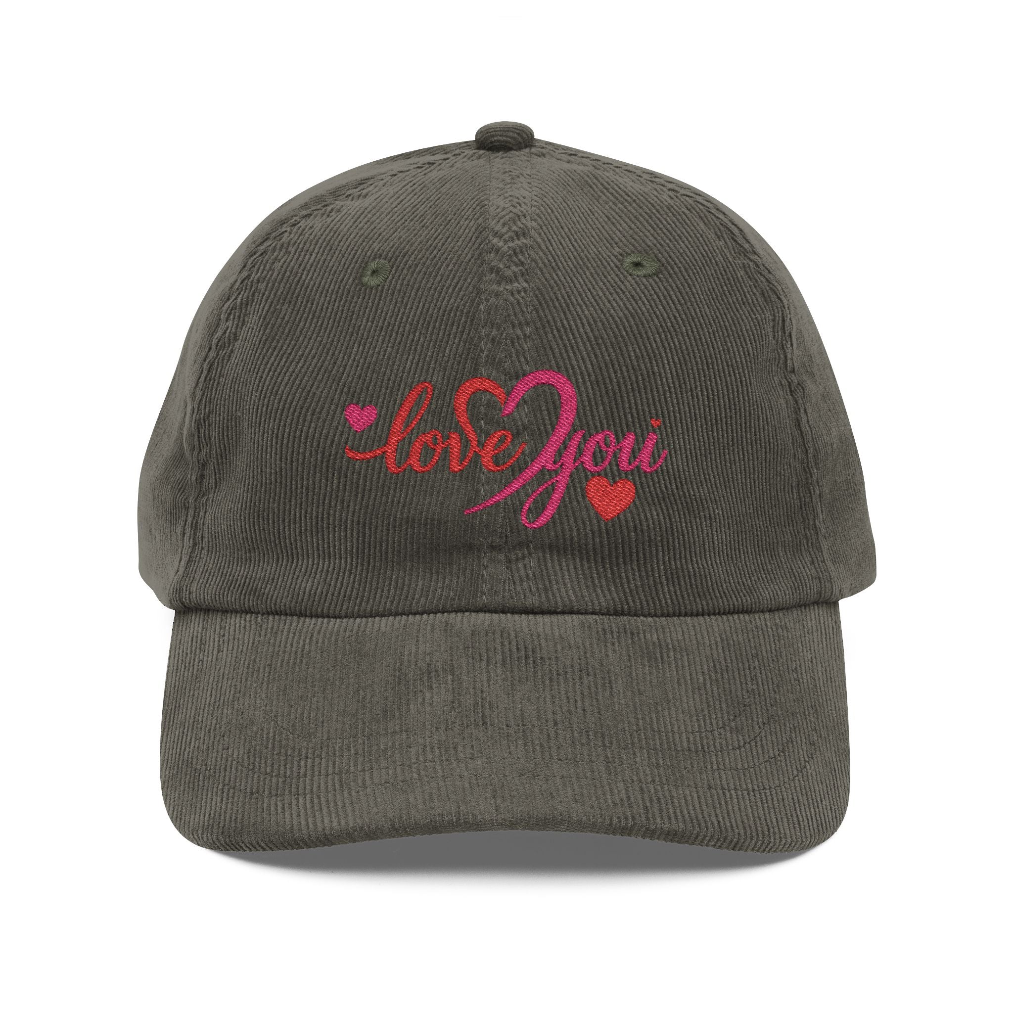 Embroidered Vintage Corduroy Cap Heart Script Love Baseball Hat