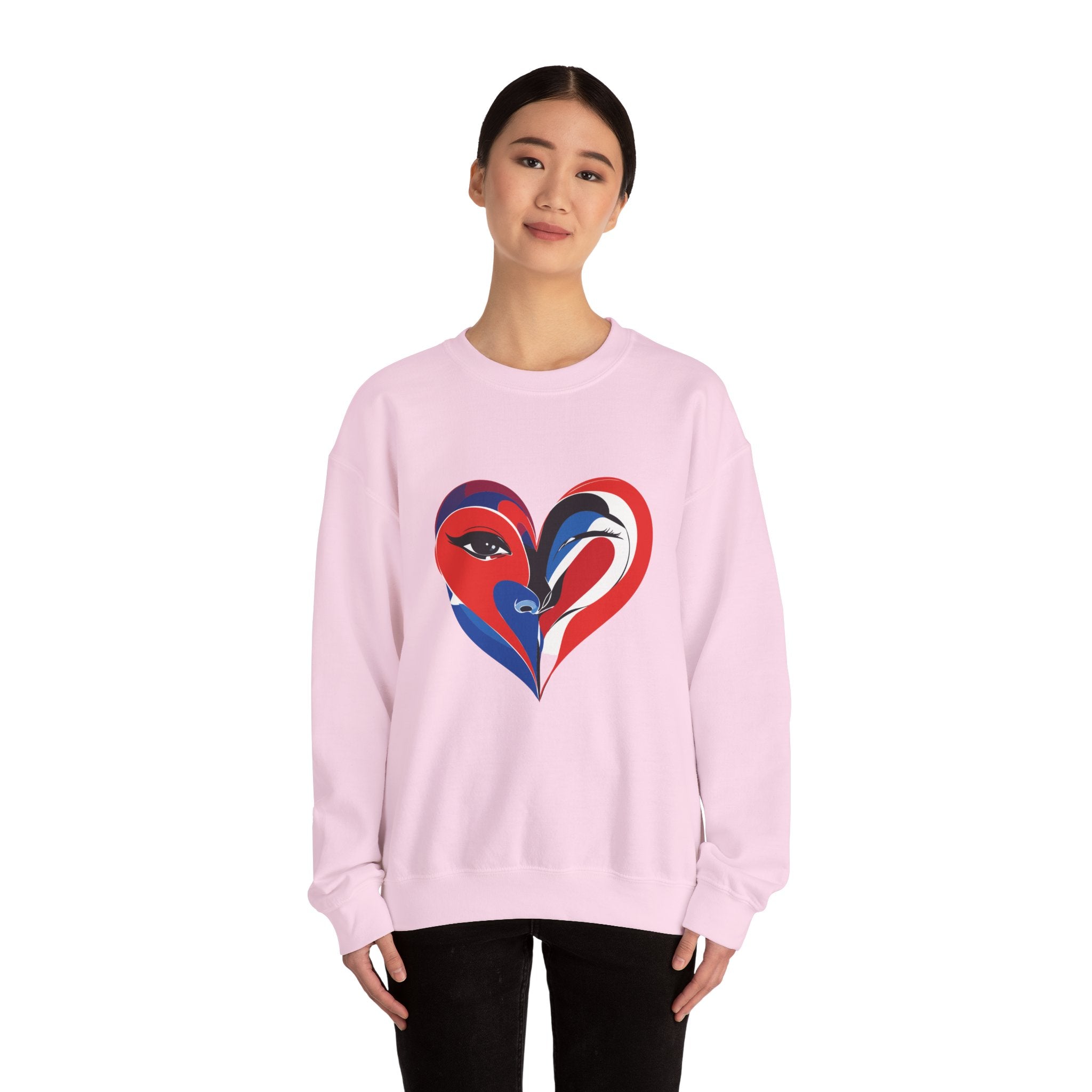 Heart Face Crewneck Sweatshirt Abstract Red & Blue Love Graphic