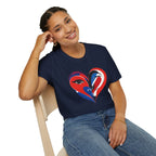 Heart Face Graphic T‑Shirt Red & Blue Abstract Love Design
