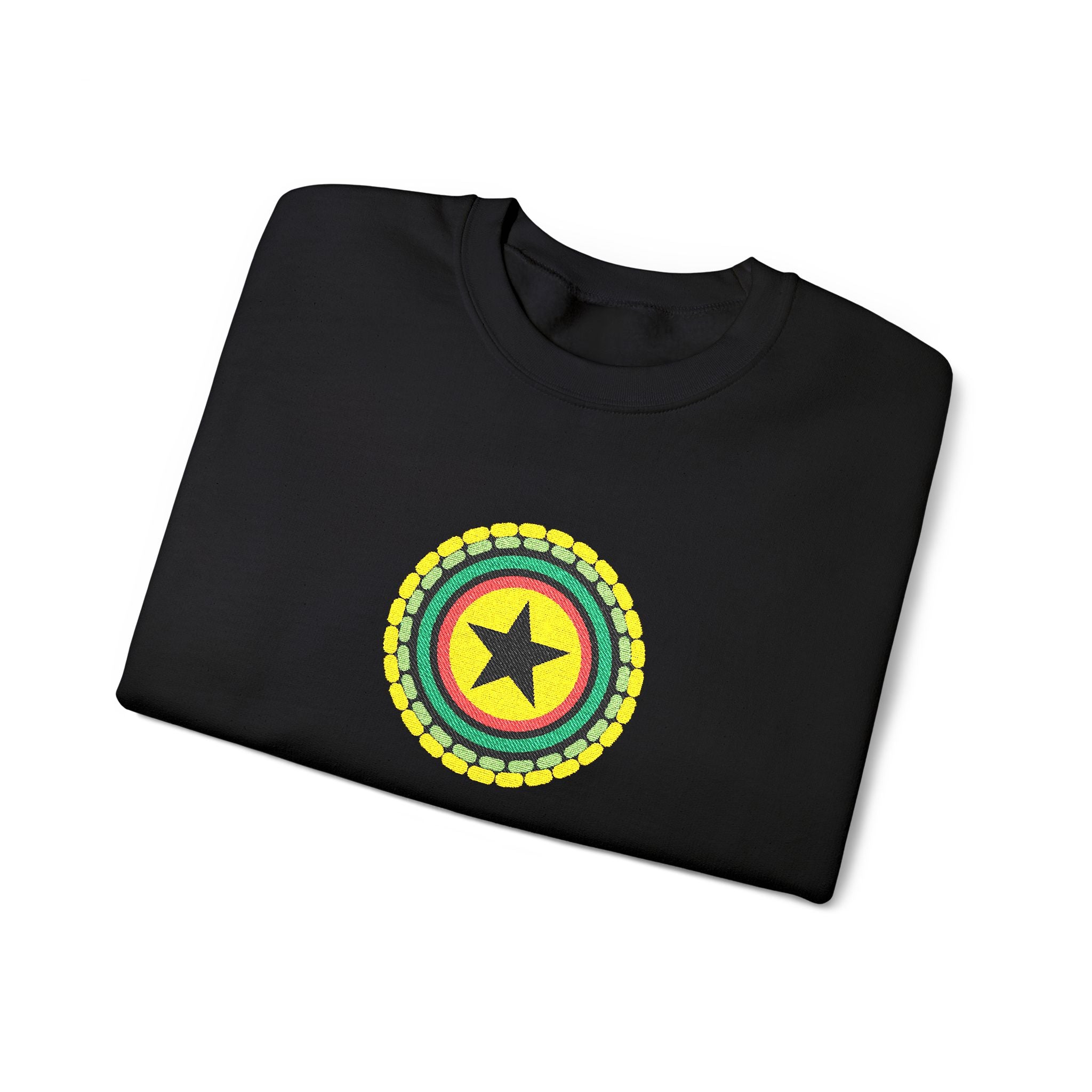 Sunburst Star Embroidered Rasta Star Mandala Crewneck Sweatshirt