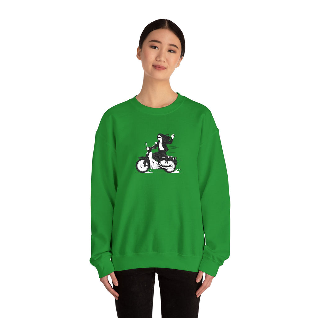 Embroidered Girl Motorcycle Rider Graphic Crewneck Sweatshirt