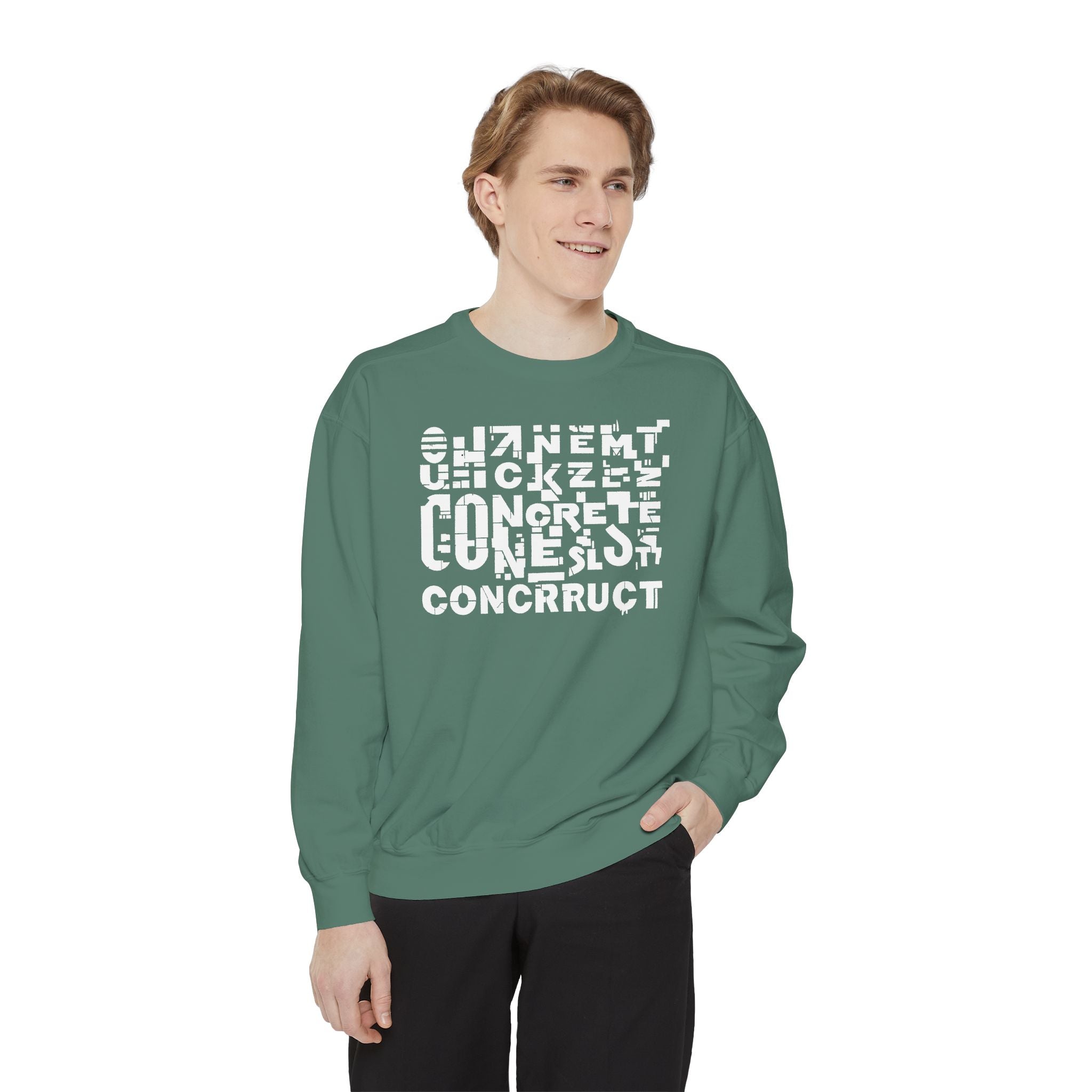 Concrete Script Sweatshirt Urban Typography Garment-Dyed Crewneck