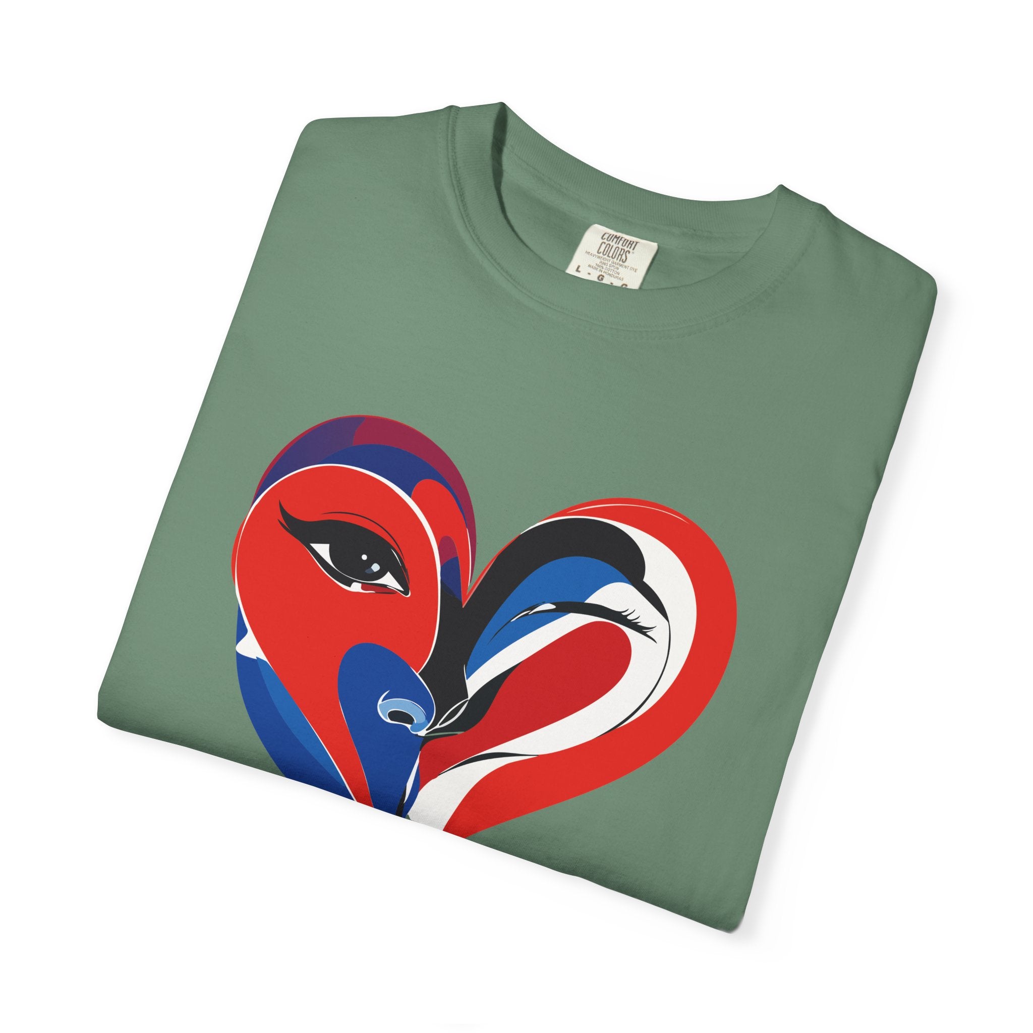Heart Art Graphic Tee Red & Blue Woman Face Heart Design