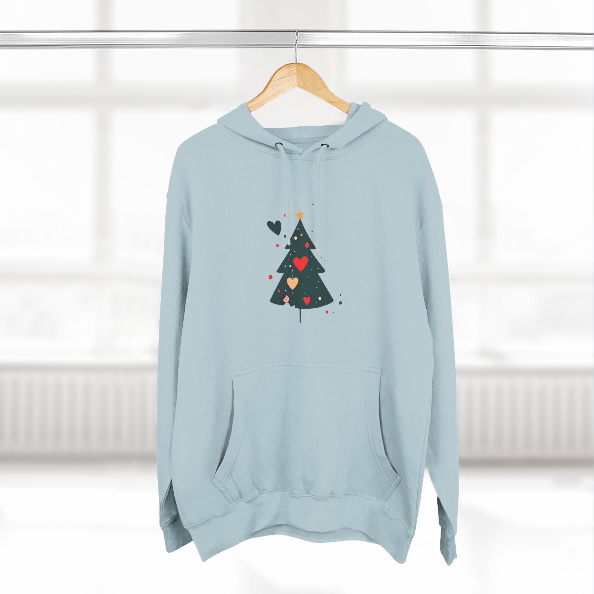 Christmas Tree Heart Hoodie – Cute Minimal Holiday Fleece Hoodie