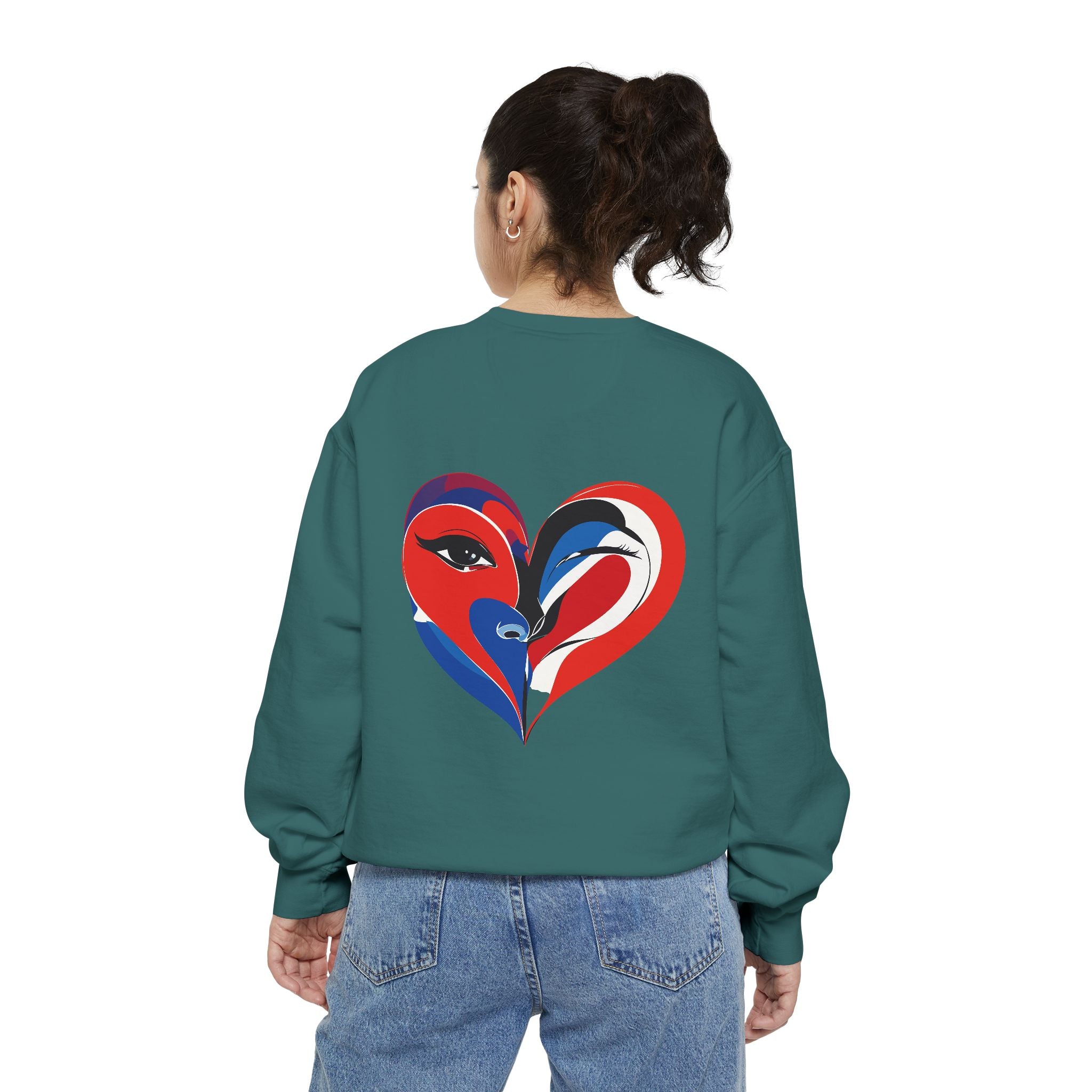 Heart Portrait Sweatshirt Artistic Dual-Face Love Graphic