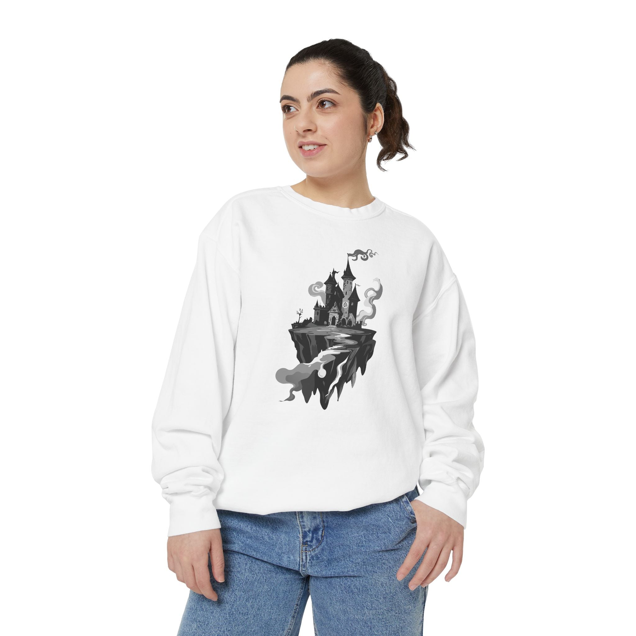 Floating Haunted Castle Sweatshirt Gothic Floating Island Crewneck