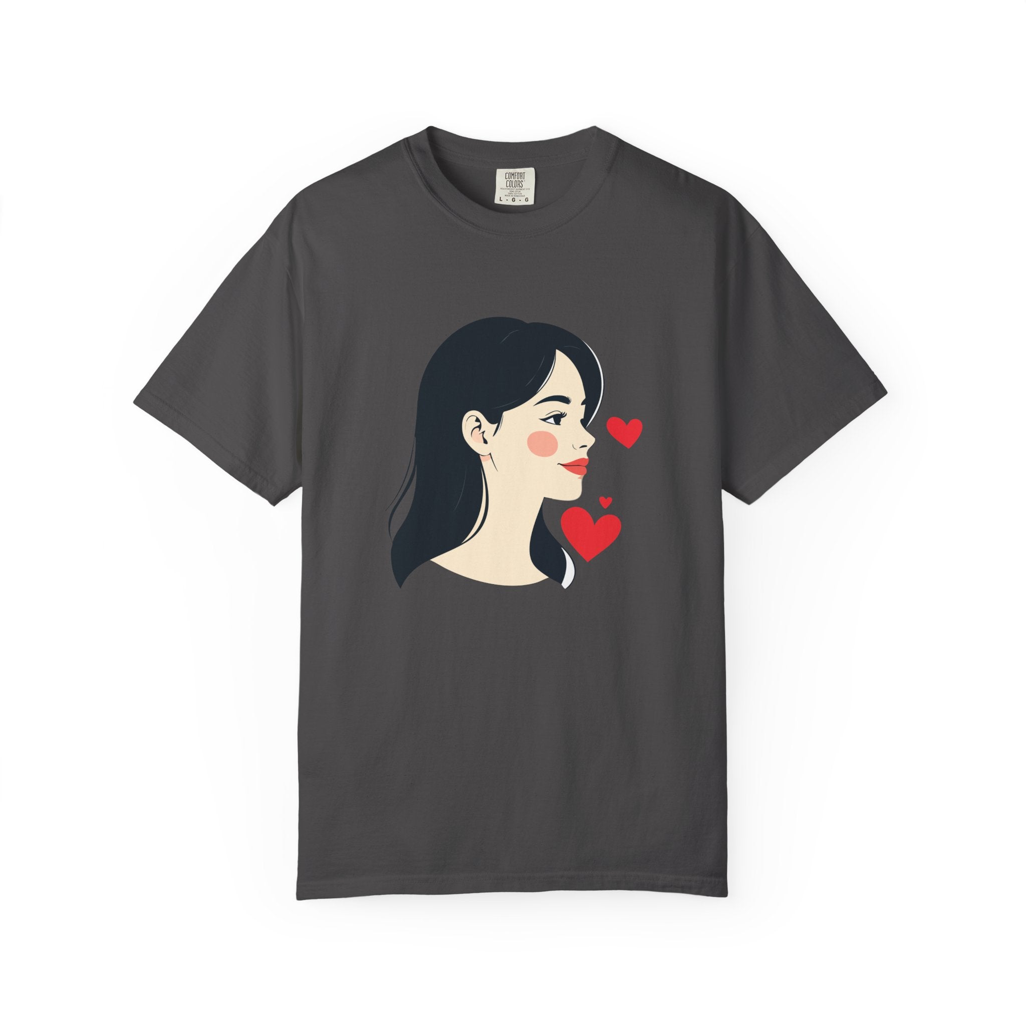 T-Shirt — Minimal Cute Girl Profile with Hearts Graphic