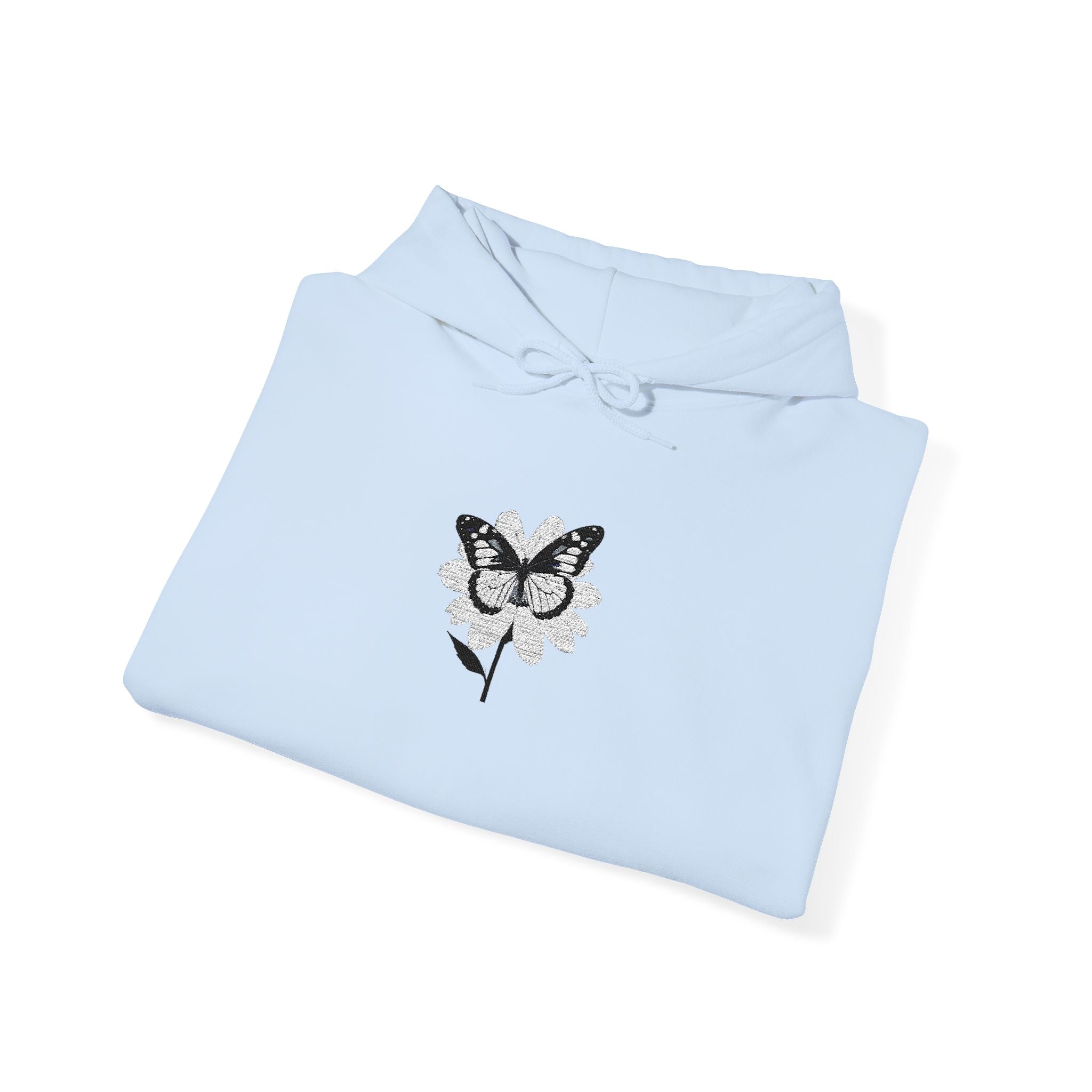 Embroidered Floral Butterfly Hoodie Monochrome Rose & Butterfly Graphic Sweatshirt