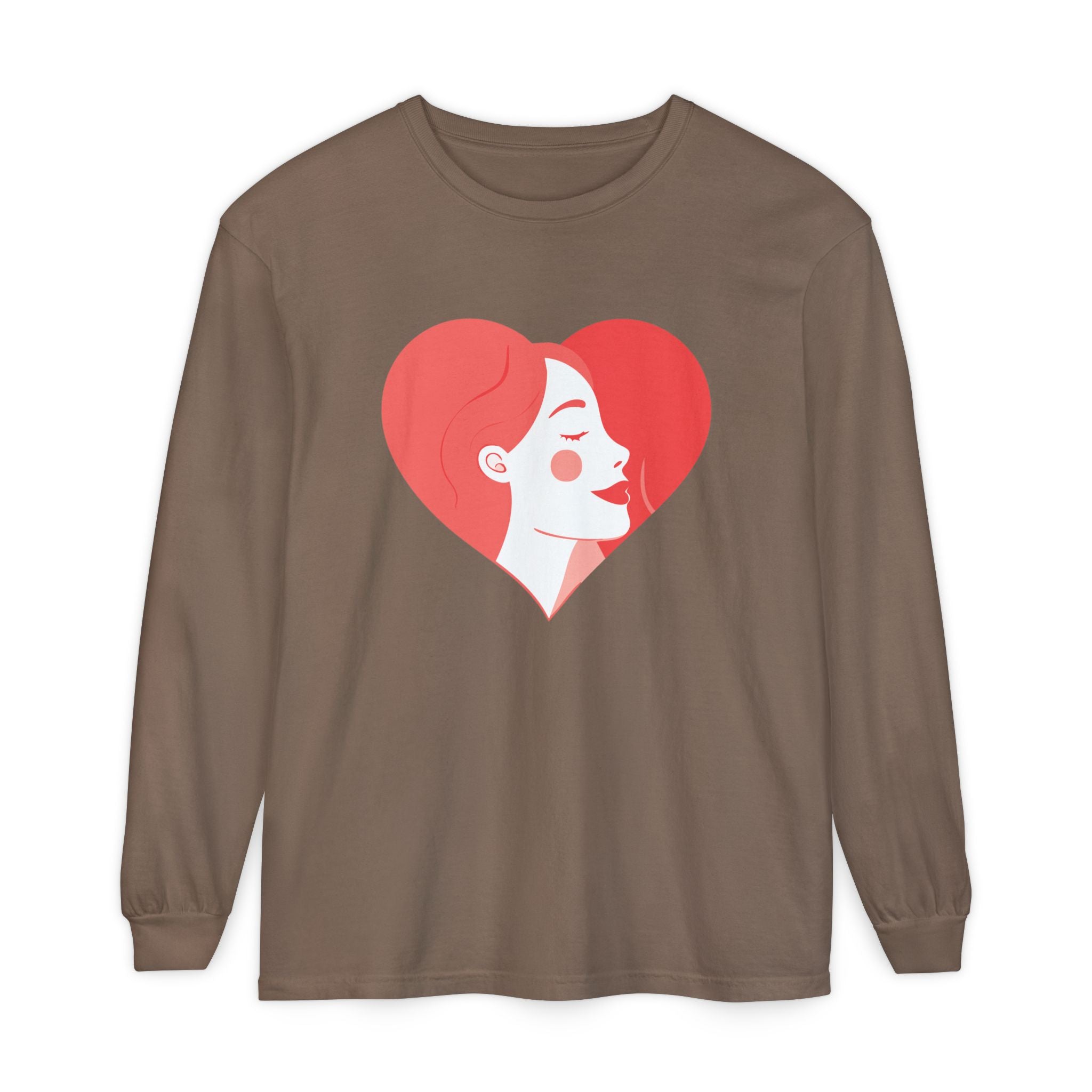 Heart Portrait Long Sleeve Tee — Romantic Red Lady Graphic