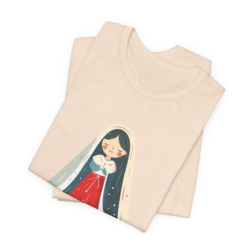 Virgin Mary Illustration Tee — Cute Nativity T-Shirt