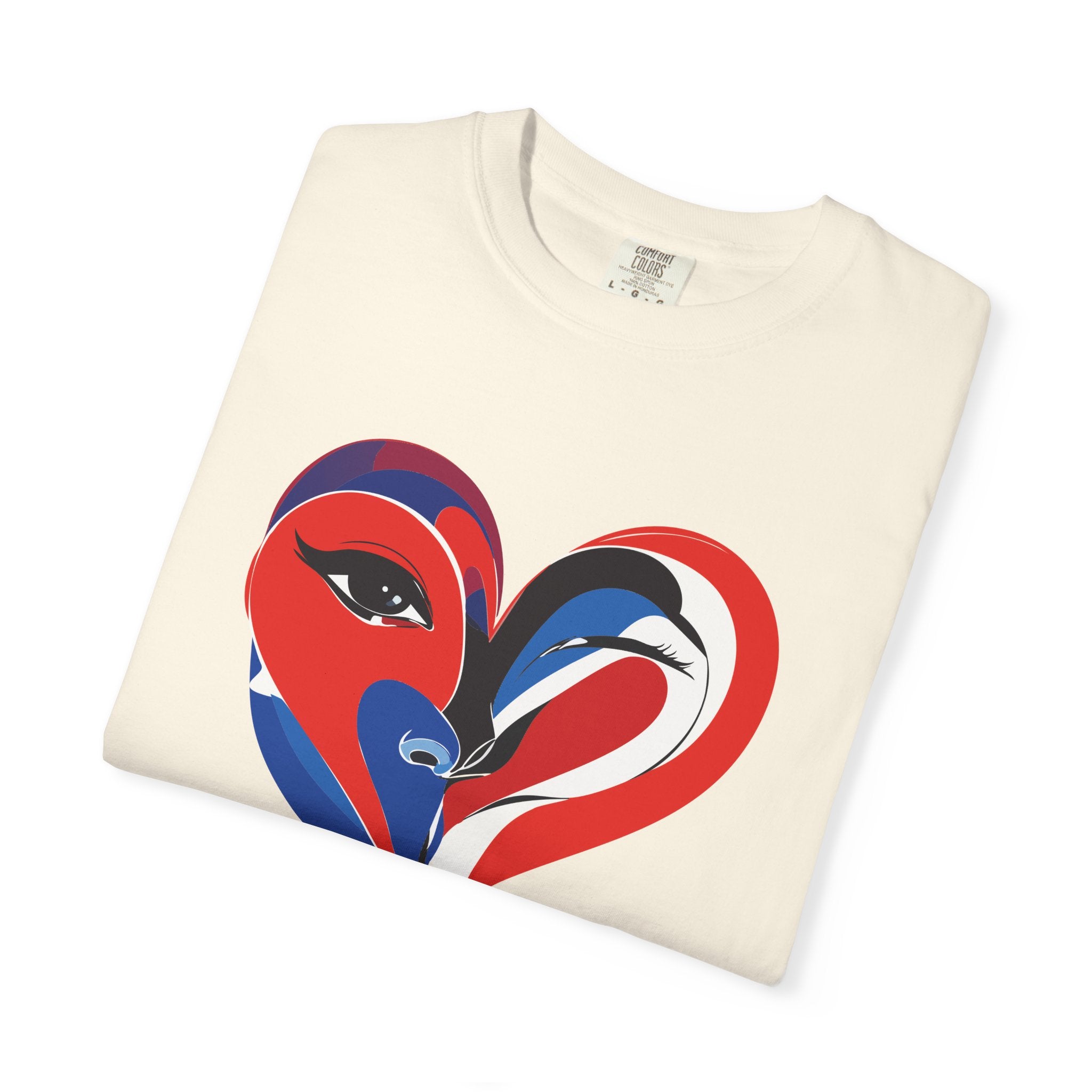 Heart Art Graphic Tee Red & Blue Woman Face Heart Design