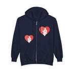 Heart Portrait Zip Hoodie — Retro Woman Profile Valentine Sweatshirt