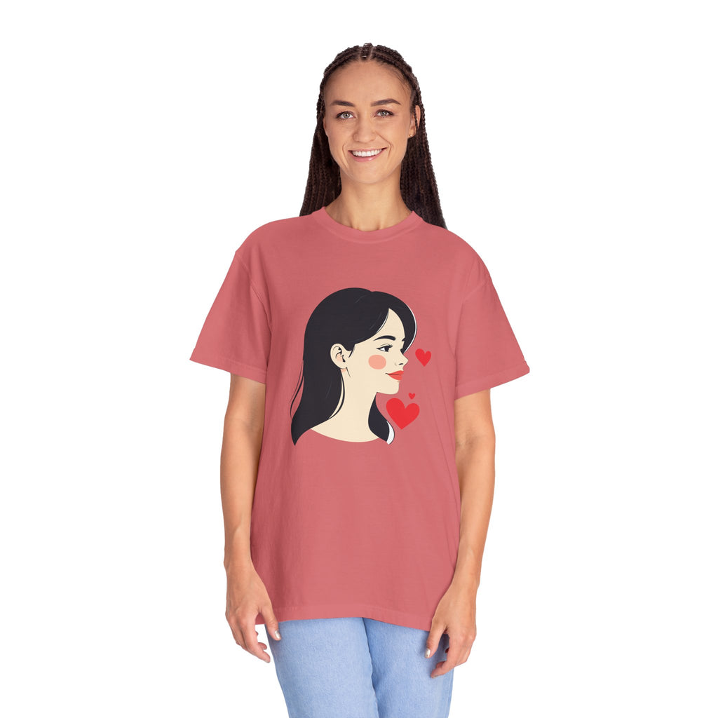 T-Shirt — Minimal Cute Girl Profile with Hearts Graphic