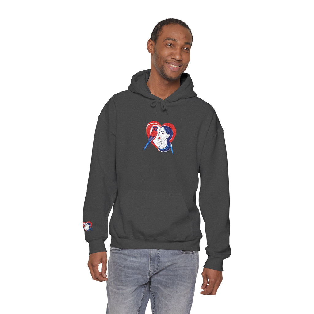 Embroidered Hoodie Patriotic Heart Portrait Graphic Hooded Sweatshirt