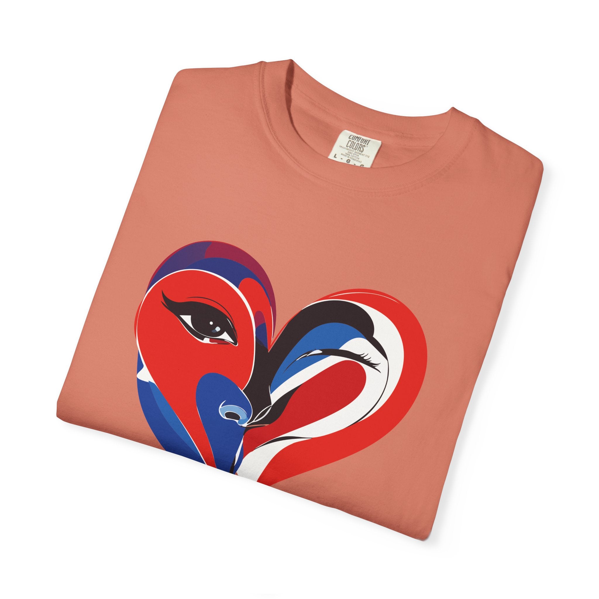 Heart Art Graphic Tee Red & Blue Woman Face Heart Design