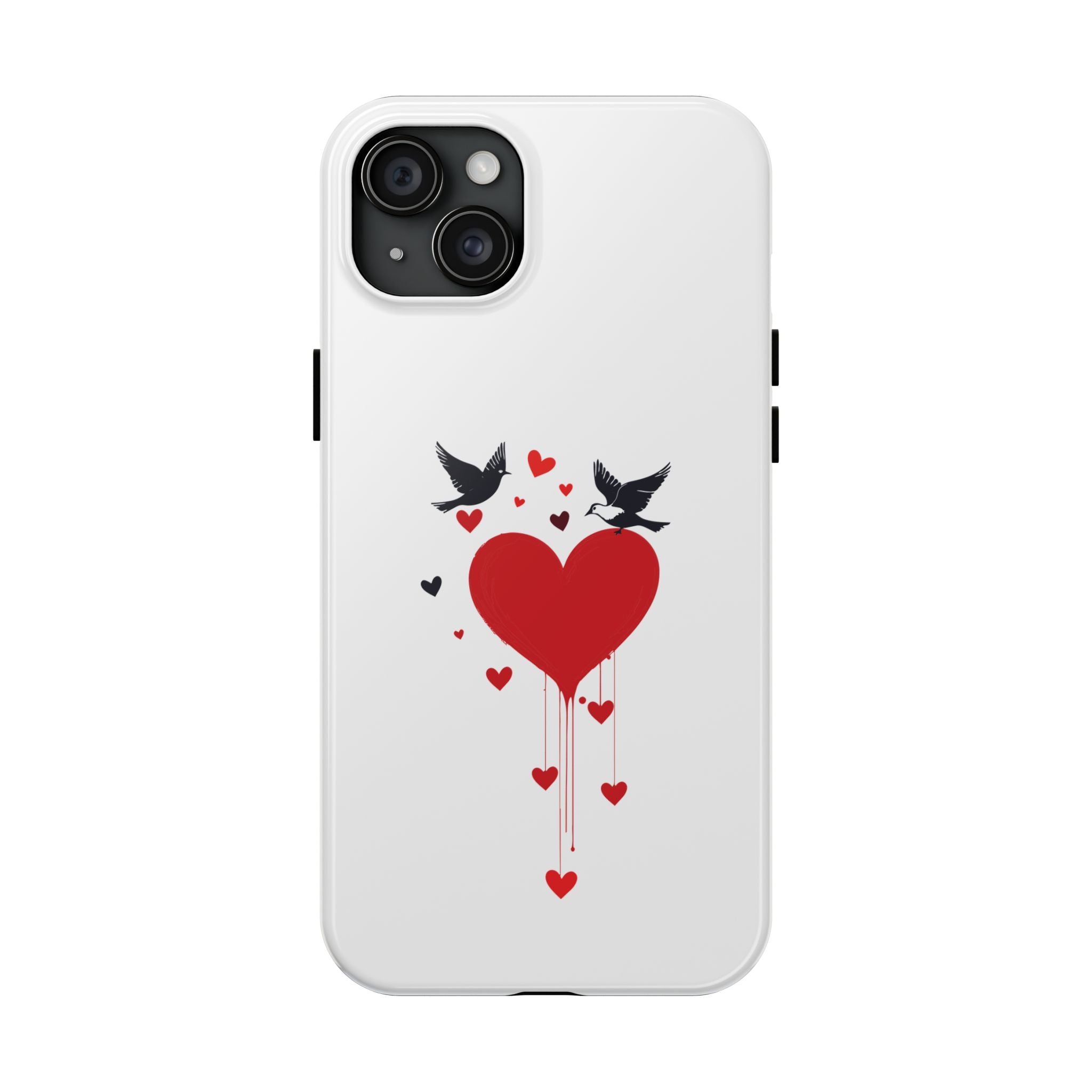 Tough Phone Case Red Dripping Heart with Doves Valentine's Protection