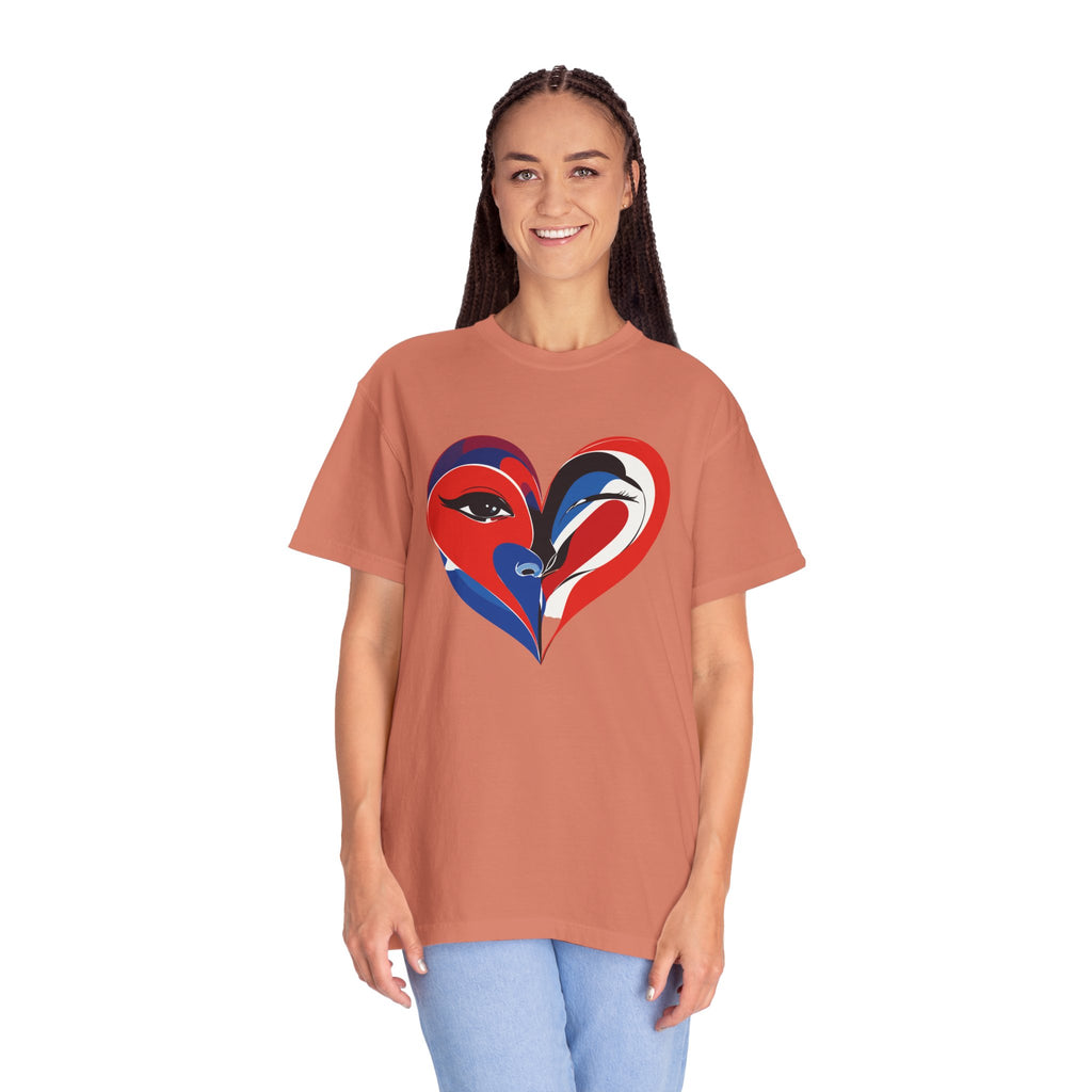 Heart Art Graphic Tee Red & Blue Woman Face Heart Design