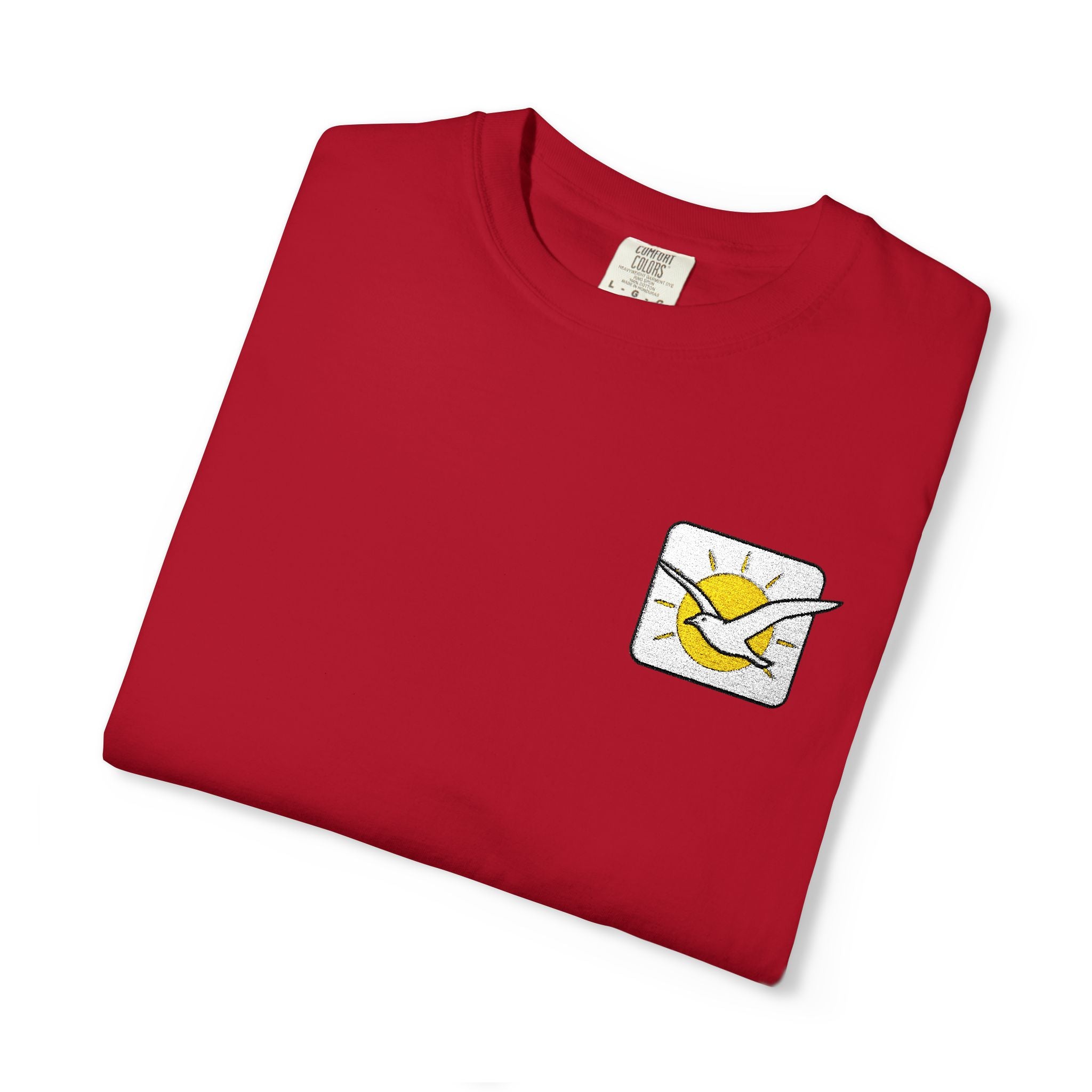 Embroidered Pocket Duck T‑Shirt Cute Cartoon Duck Patch Tee Washed Garment-Dyed Heavyweight