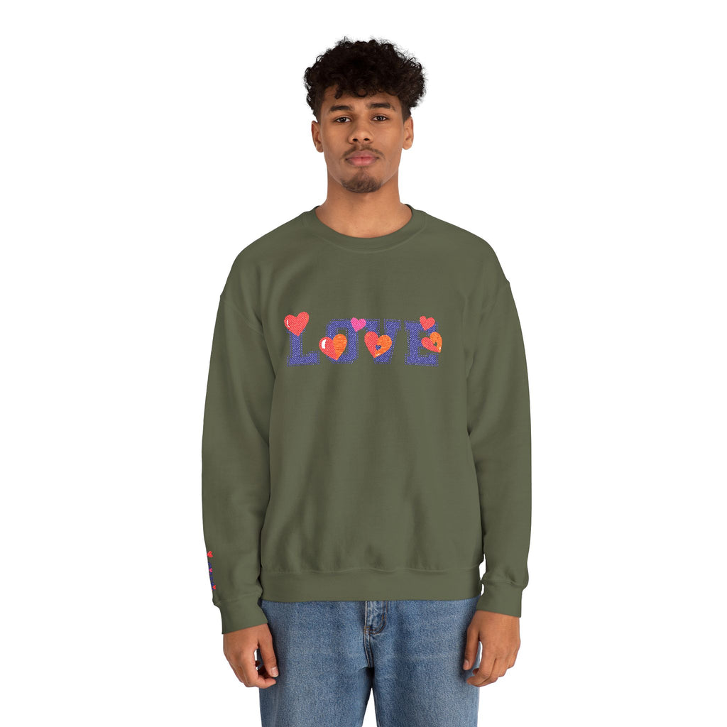 LOVE Floral Crewneck Sweatshirt Heart Pattern Cozy Pullover
