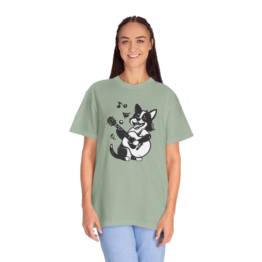 Corgi Playing Guitar T-Shirt  Cute Musical Dog Tee Rockstar Design