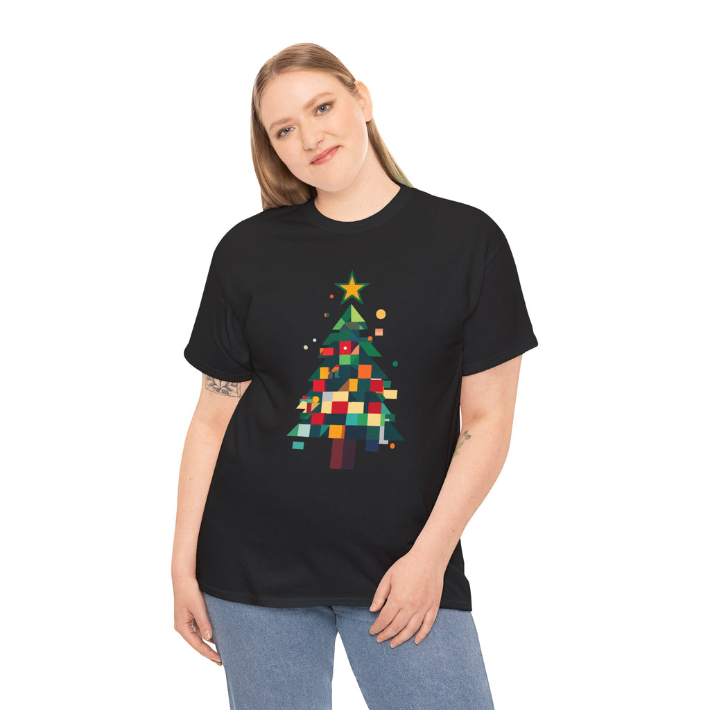 Christmas Tree Graphic Tee Modern Pixelated Holiday T-Shirt