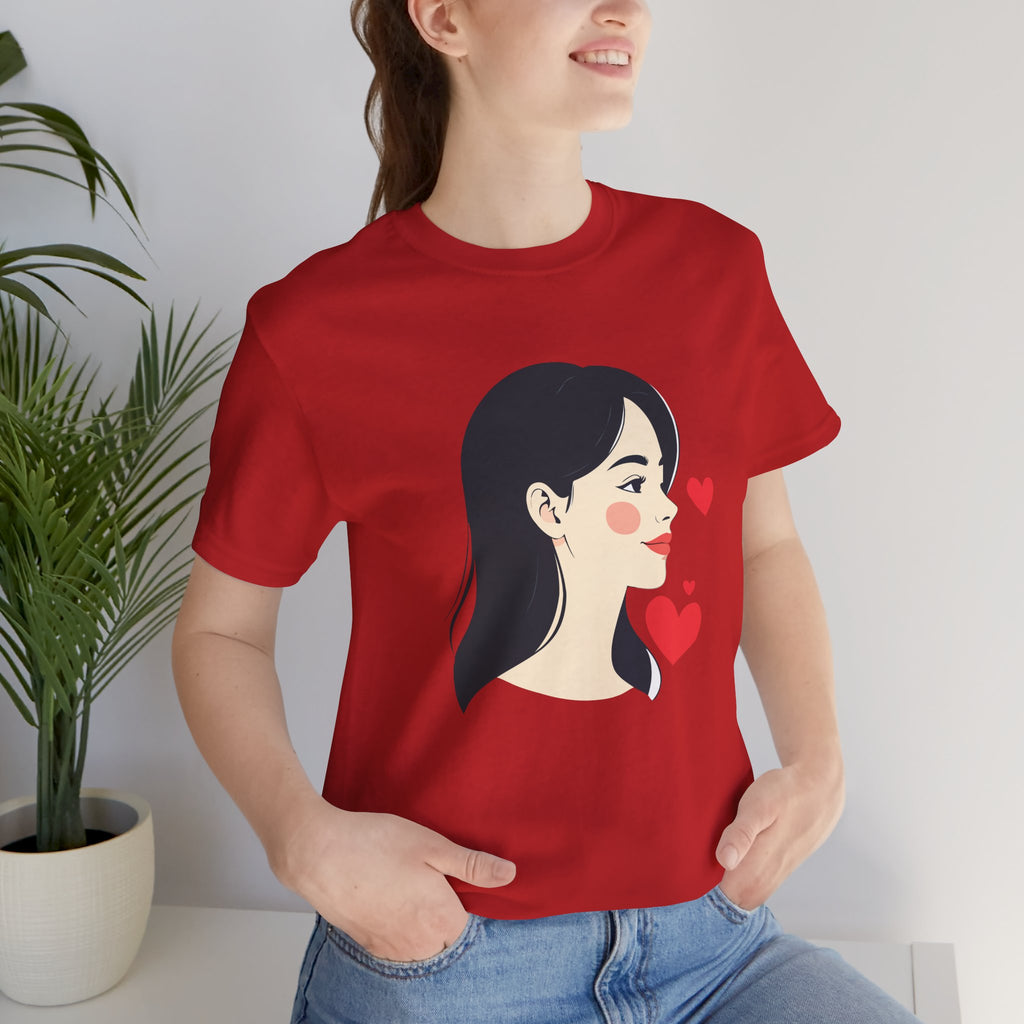 Women’s Portrait Tee with Heart Accents – Cute Kawaii Girl Graphic T-Shirt