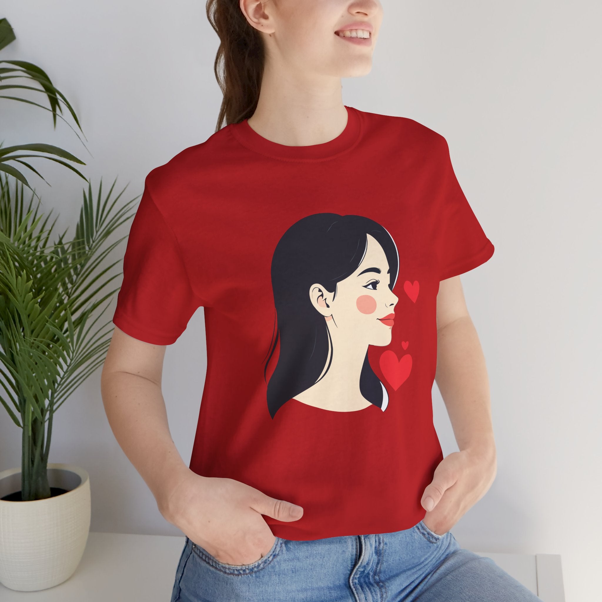 Women’s Portrait Tee with Heart Accents – Cute Kawaii Girl Graphic T-Shirt