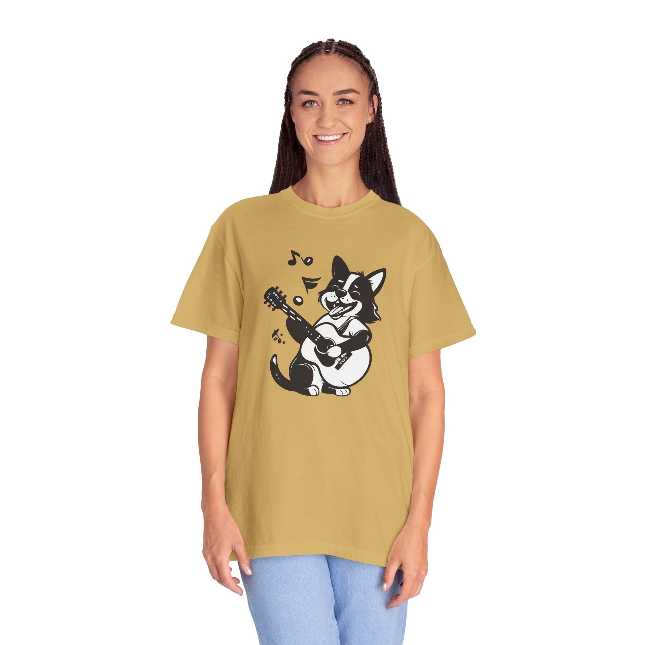 Corgi Playing Guitar T-Shirt  Cute Musical Dog Tee Rockstar Design