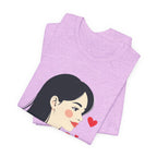Women’s Portrait Tee with Heart Accents – Cute Kawaii Girl Graphic T-Shirt