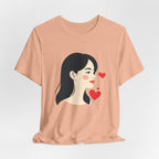 Women’s Portrait Tee with Heart Accents – Cute Kawaii Girl Graphic T-Shirt