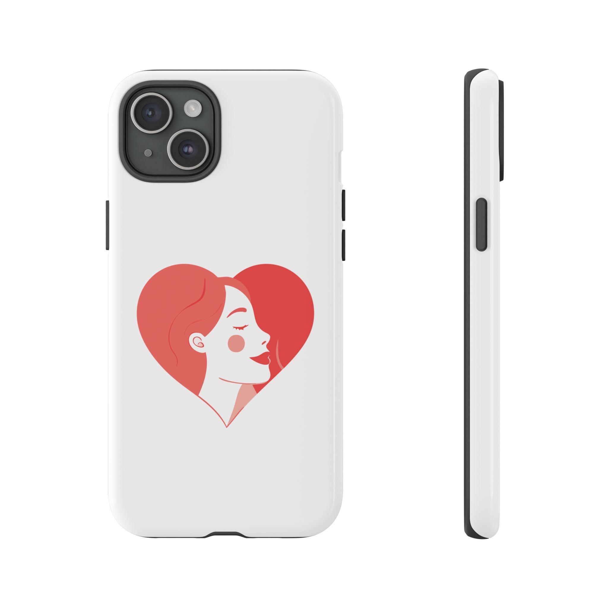 Phone Case — Minimal Heart Portrait Protective Tough Case (Pink Girly Love Design)