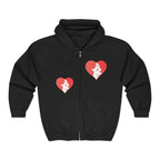 Heart Portrait Zip Hoodie — Retro Woman Profile Valentine Sweatshirt