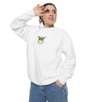 Embroidered Yellow Blue Owl Sweatshirt Small Chest Graphic Crewneck