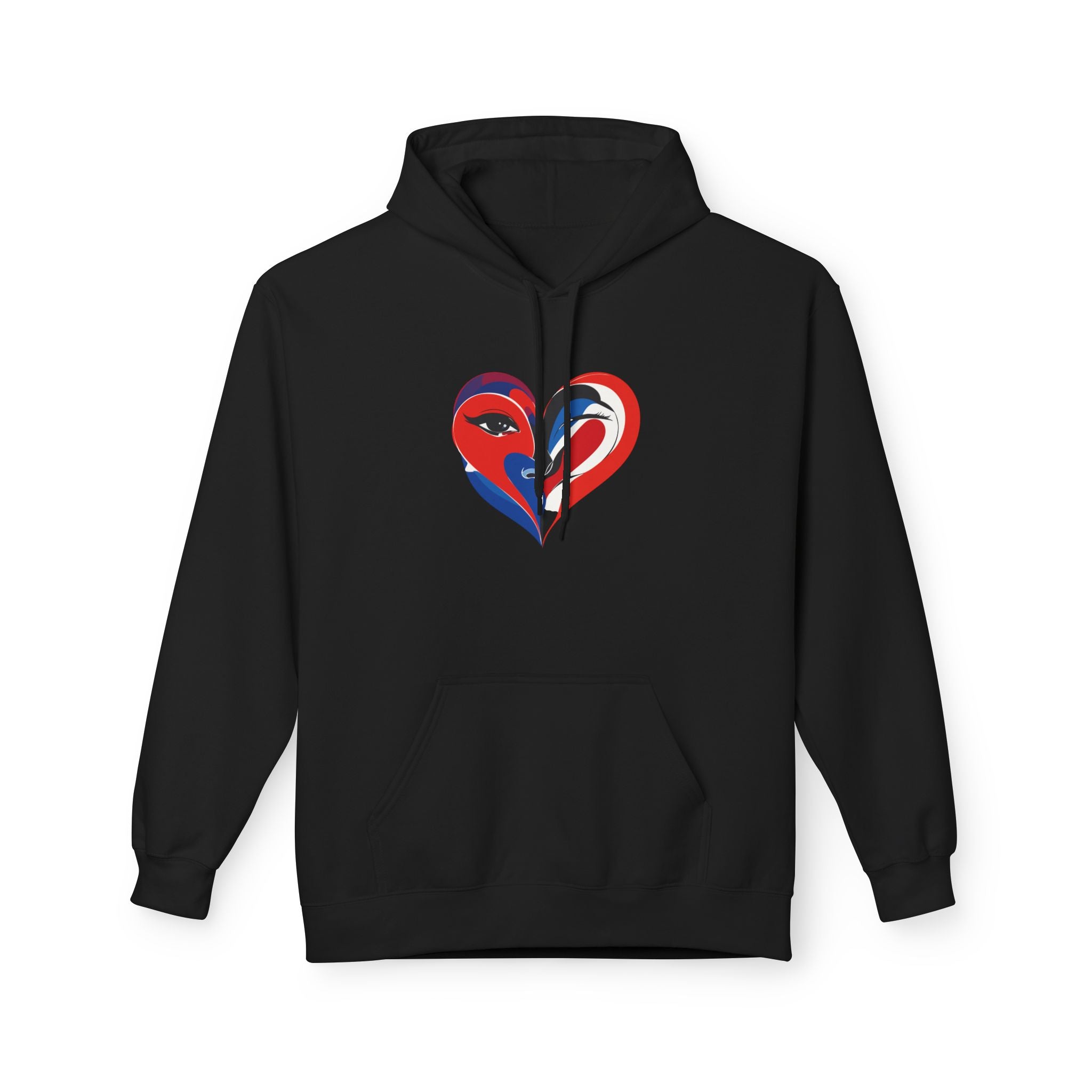 Patriotic Heart Face Hoodie Red White Blue Love Graphic