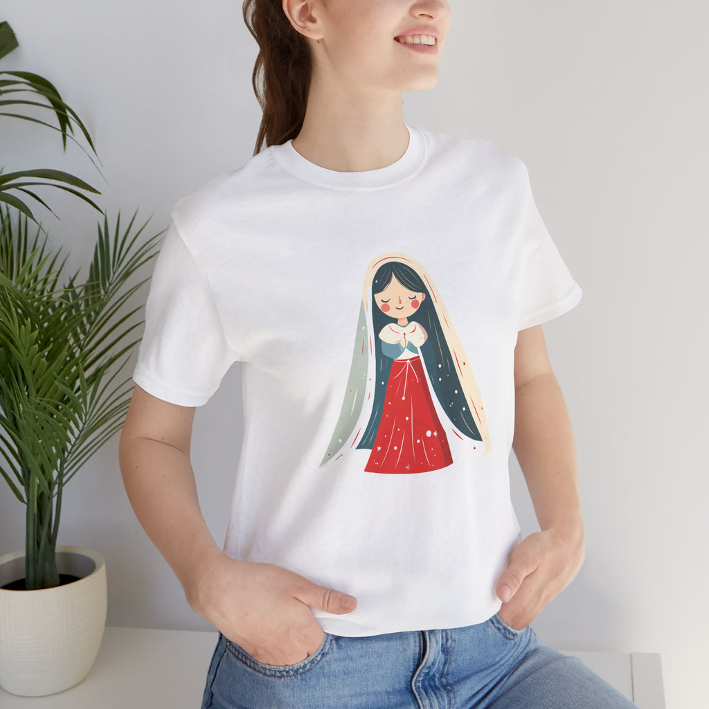 Virgin Mary Illustration Tee — Cute Nativity T-Shirt