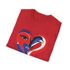 Heart Face Graphic T‑Shirt Red & Blue Abstract Love Design