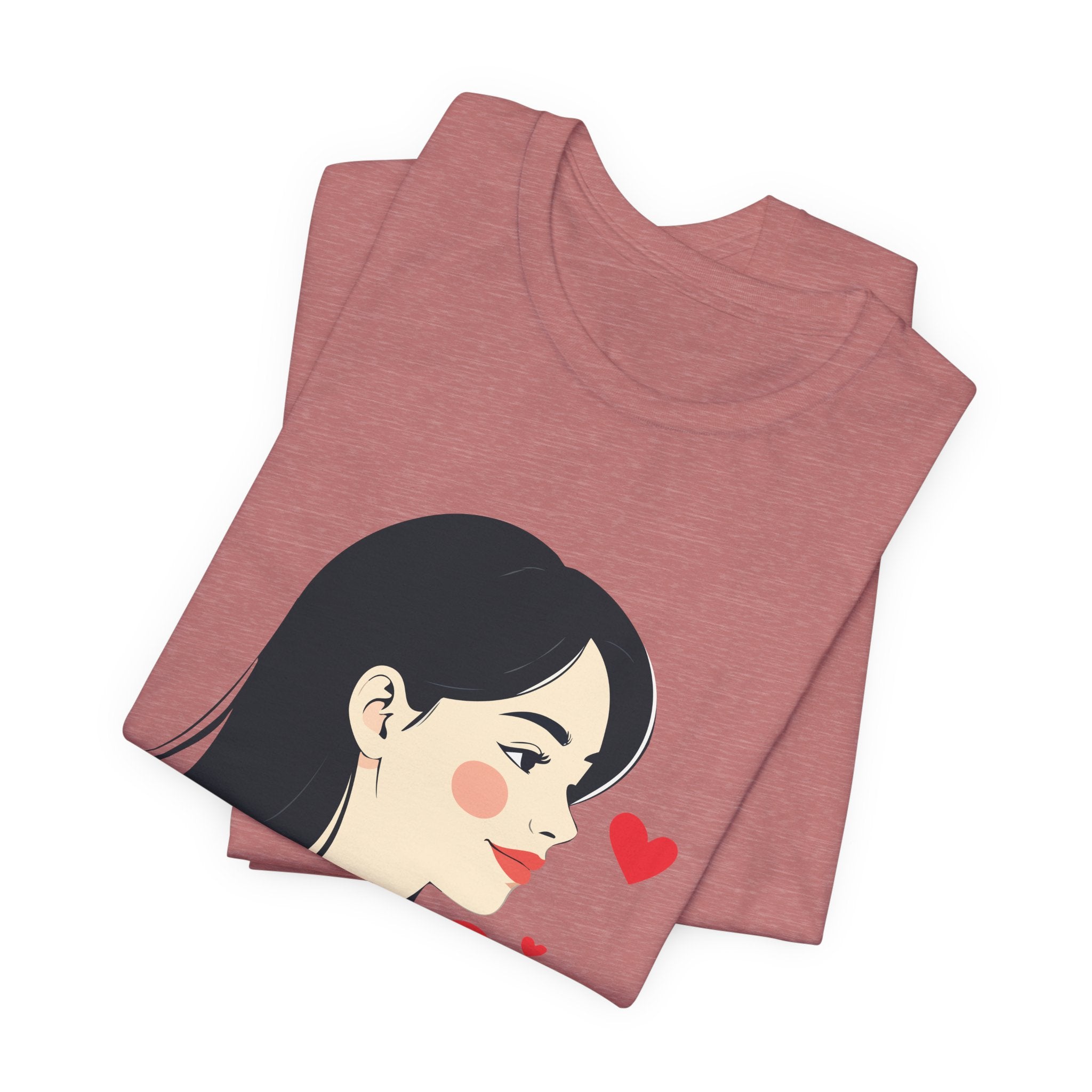 Women’s Portrait Tee with Heart Accents – Cute Kawaii Girl Graphic T-Shirt