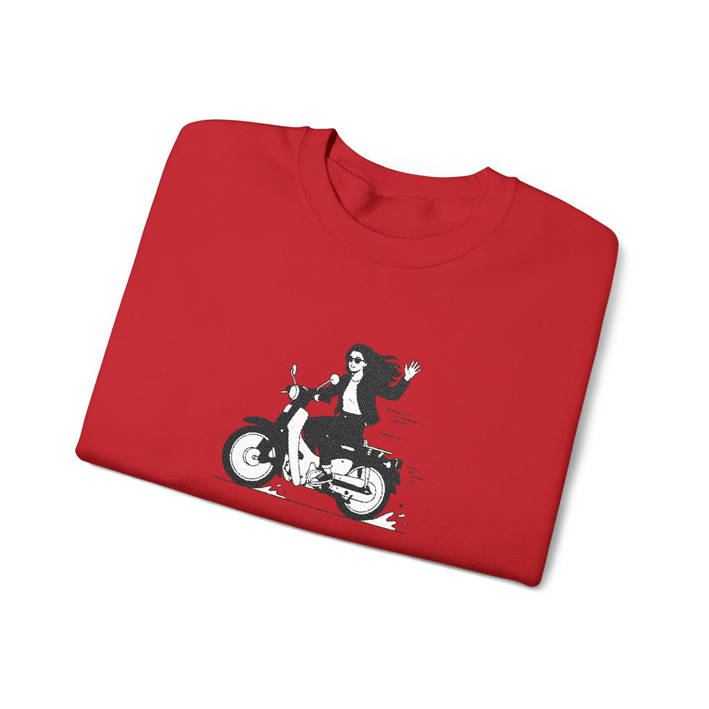 Embroidered Girl Motorcycle Rider Graphic Crewneck Sweatshirt