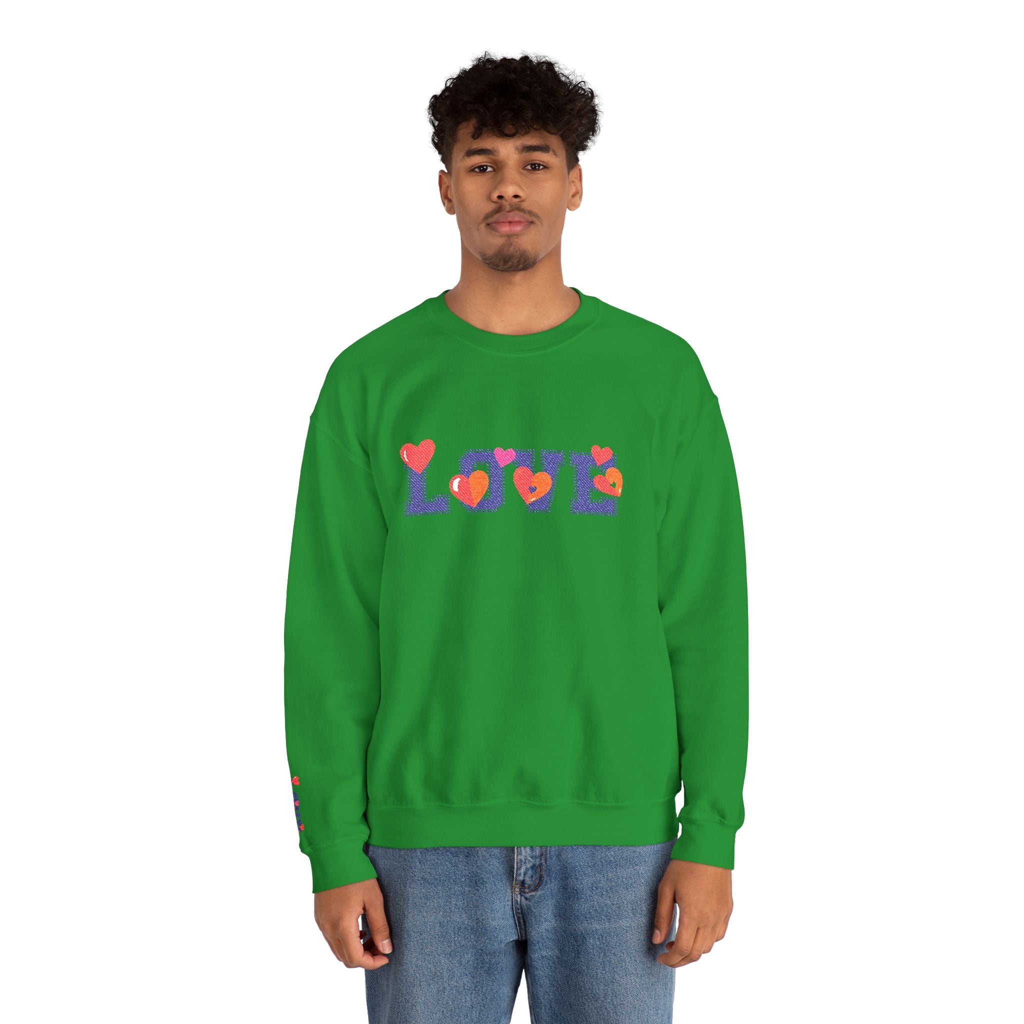 LOVE Floral Crewneck Sweatshirt Heart Pattern Cozy Pullover