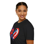 Heart Face Graphic T‑Shirt Red & Blue Abstract Love Design