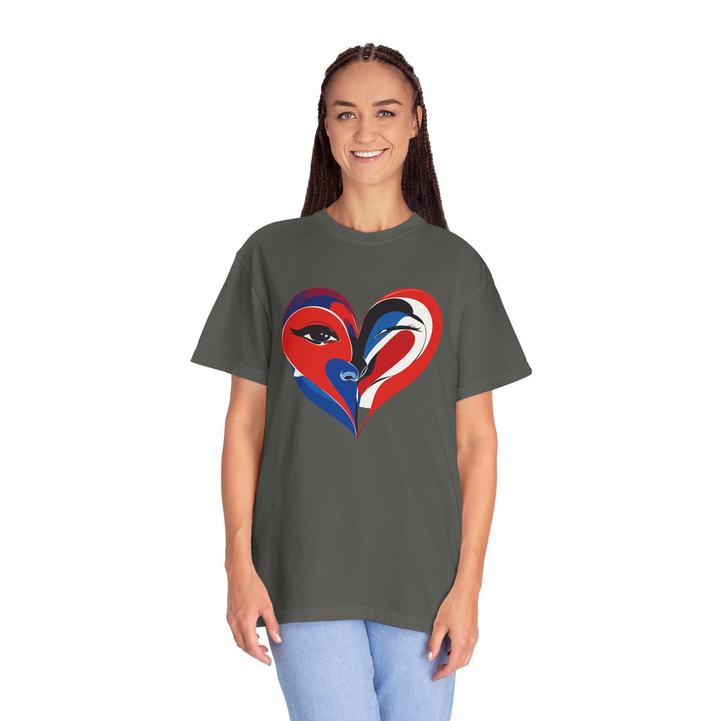 Heart Art Graphic Tee Red & Blue Woman Face Heart Design