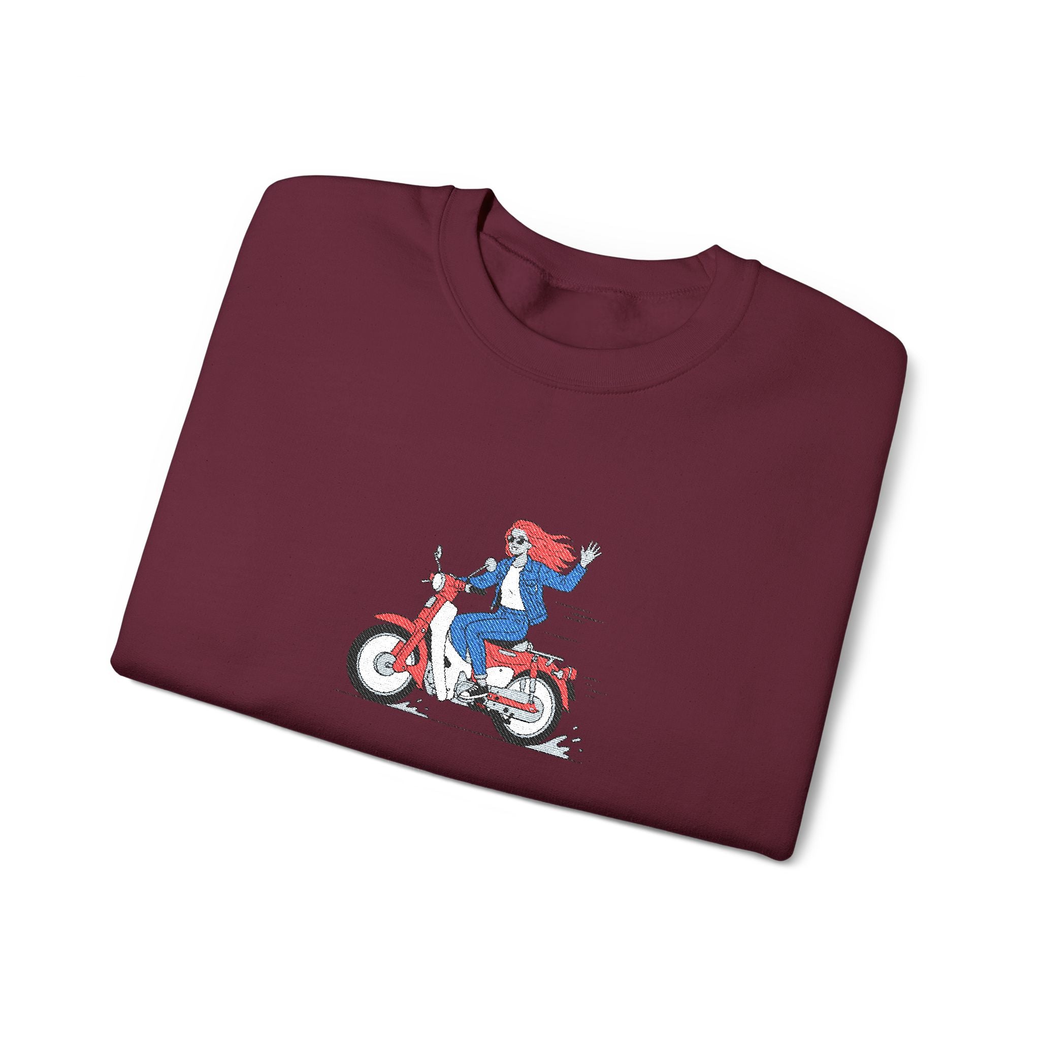 Biker Girl Retro Motorcycle Crewneck Sweatshirt