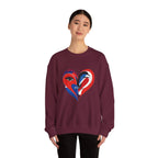 Heart Face Crewneck Sweatshirt Abstract Red & Blue Love Graphic