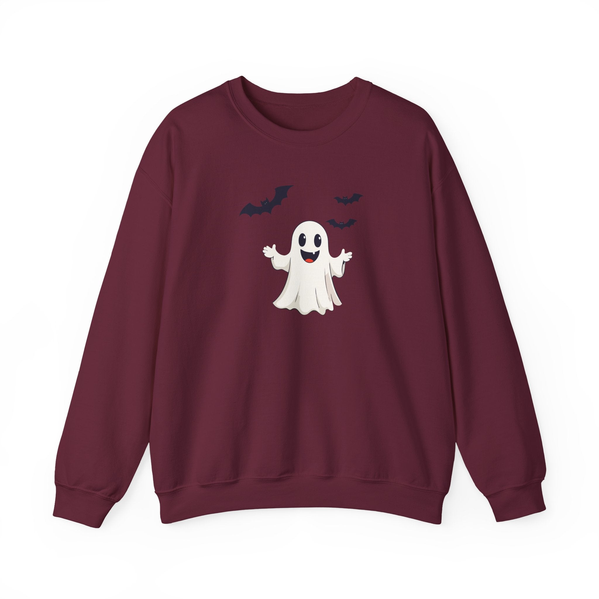 Halloween Ghost Crewneck Sweatshirt Cute Boo Ghost & Bats Cozy Pullover
