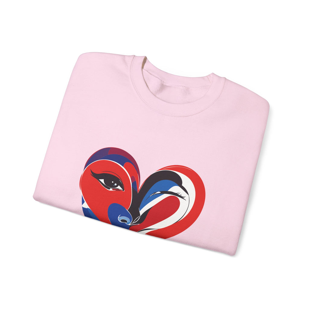 Heart Face Crewneck Sweatshirt Abstract Red & Blue Love Graphic