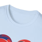 Heart Face Graphic T‑Shirt Red & Blue Abstract Love Design
