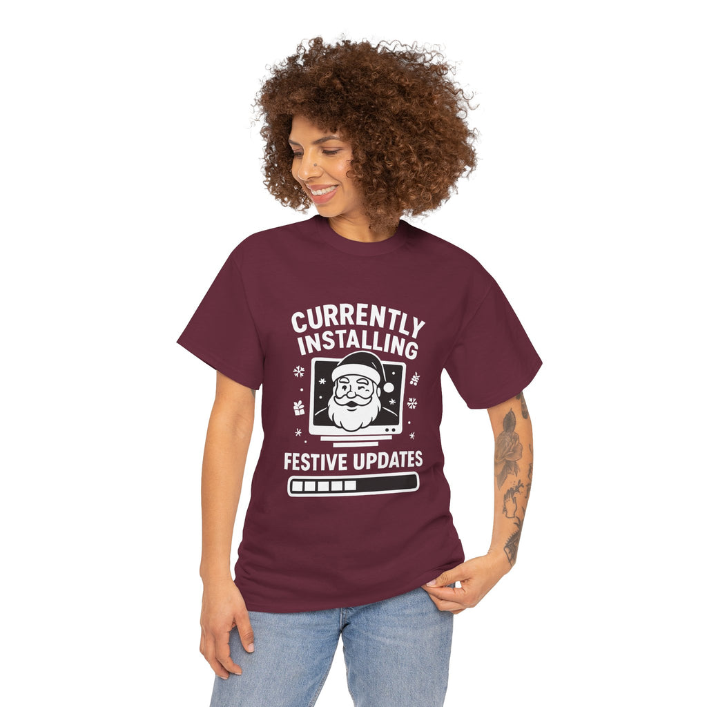 Currently Installing Festive Updates T-Shirt Funny Santa Christmas Holiday Tee
