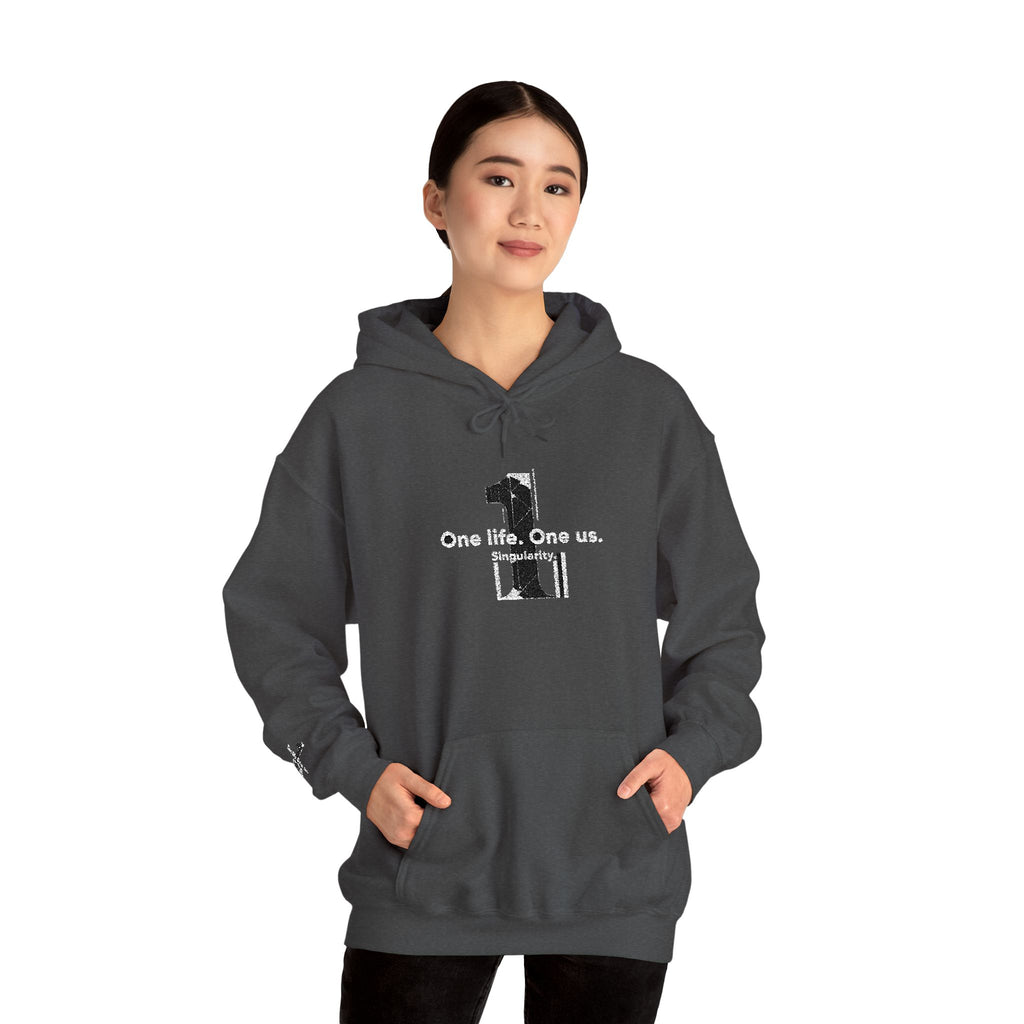 Hoodie Distressed 'One life, One us.' Minimal Graphic Pullover